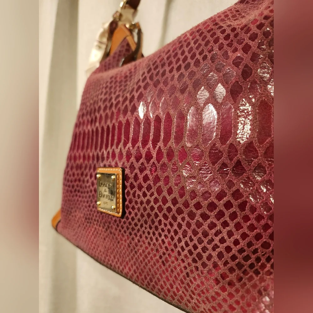 Dooney And Bourke Bordeaux, Snakeskin Embossed Leather Hobo Bag-  GUC 14×13 - Picture 7 of 16